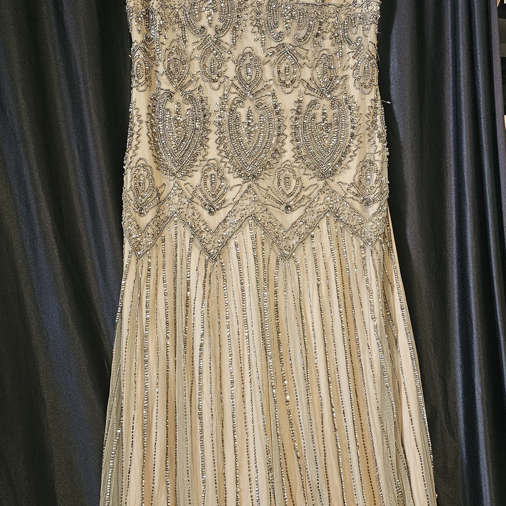Source Unknown Elegant Beaded Cream and Silver Wedding Dress